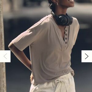 Varley Kasey Mock Placket‎ Tee, Cream, Size Medium NWT